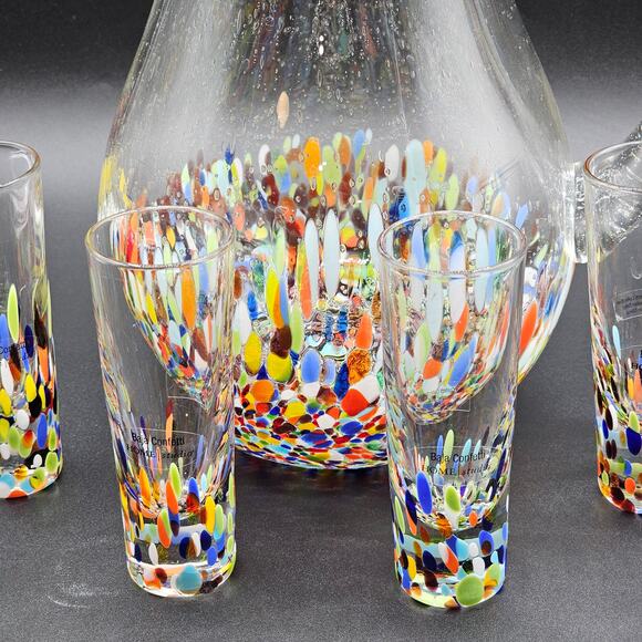 Home Studio Baja Confetti Bubble Glass Pitcher Set with 4 Shot Glasses - NEW! - Picture 5 of 8